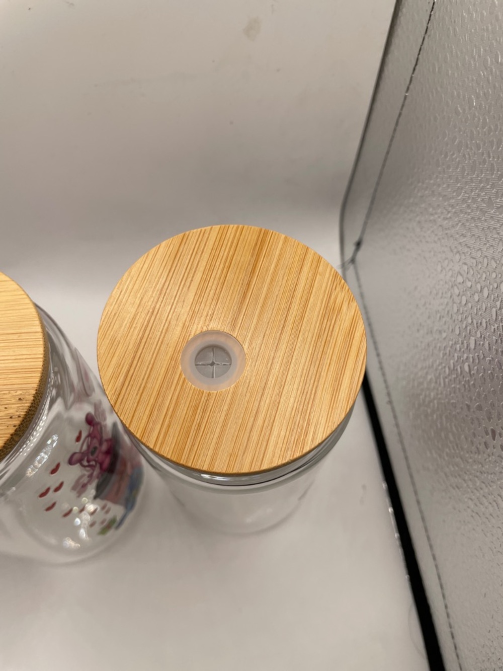 Hand Crafted Blue Stitch Valentine Glass Canisters with Bamboo Lids - Picture 3 of 5